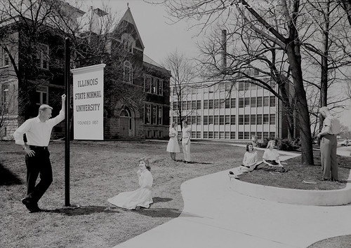 Students on Illinois State Normal University quad in 1857